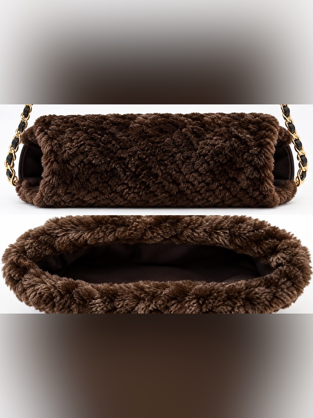 St. John Marie Gray Vintage Faux Fur Muff Hand Warmer Shoulder Bag Brown w/tag - Picture 3 of 10